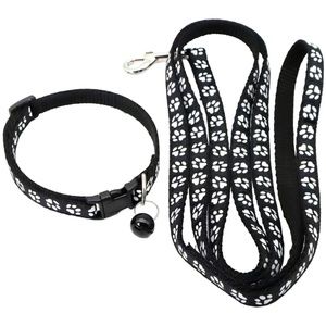Cat or Puppy Dog Leash & Collar BLACK Combo Pet Paw Small Neck New 2pc Lot